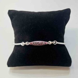Silver Krishna Name Pendant Design Rakhi
