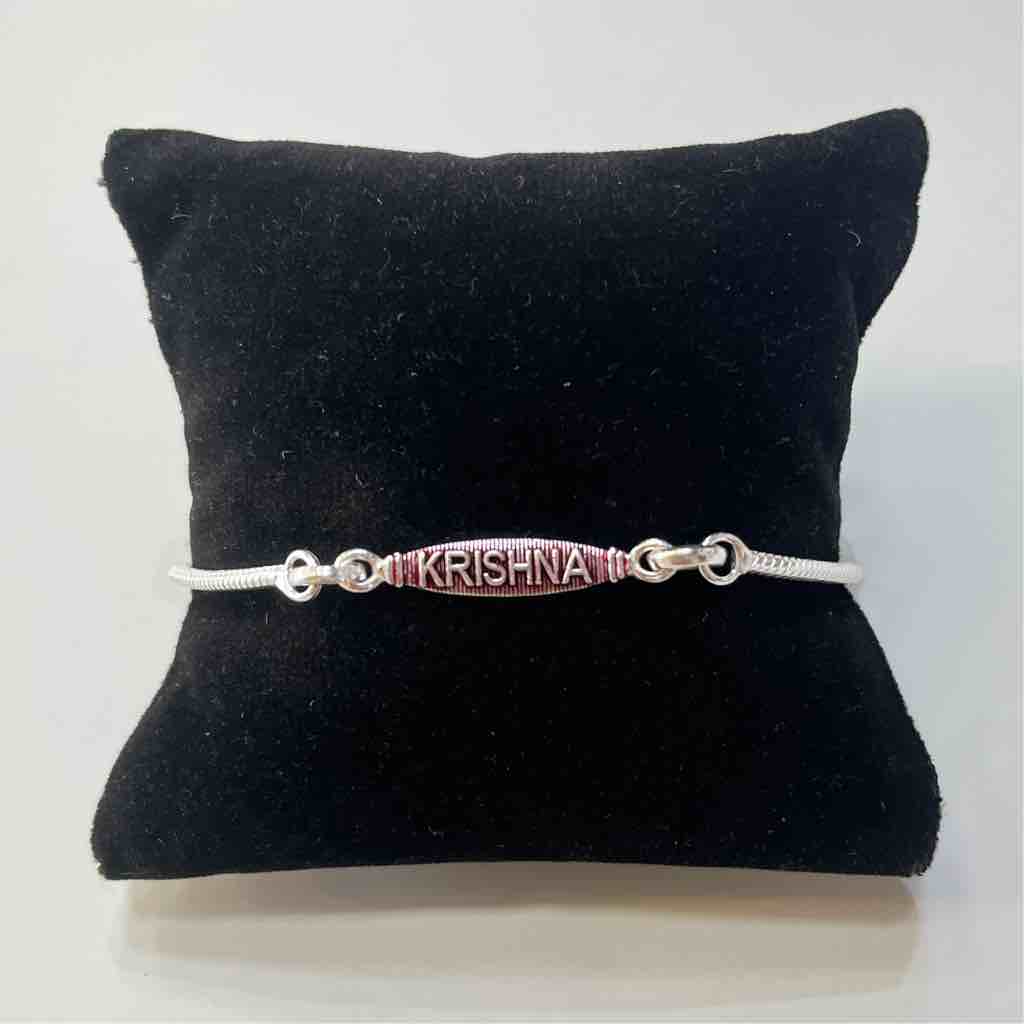 Silver Krishna Name Pendant Design Rakhi
