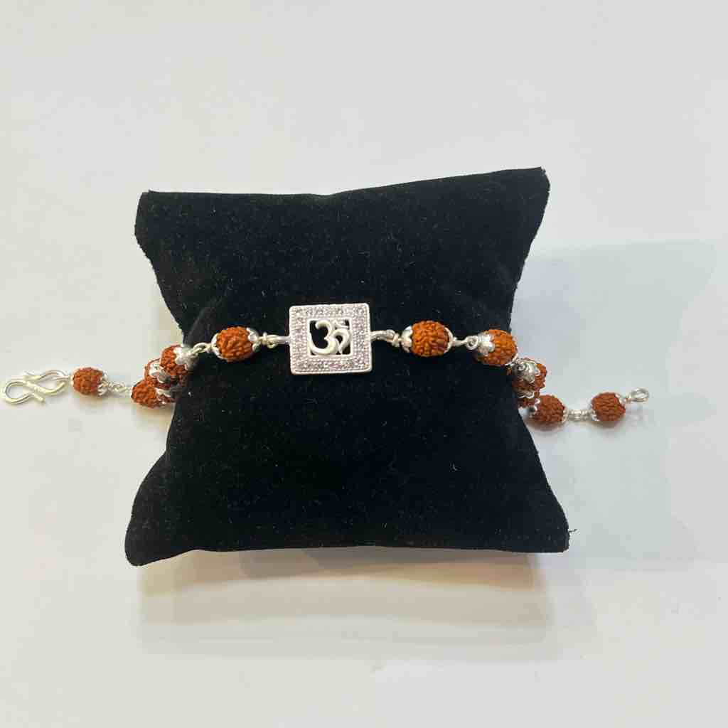925 silver diamond om rudraaksh rakhi