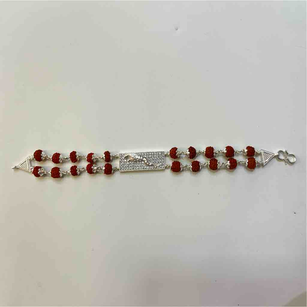 925 silver rudraksha Double line jaguar design rakhi