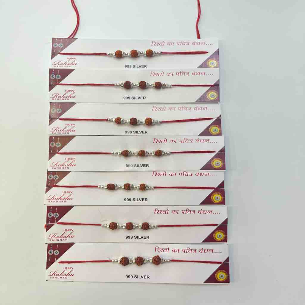 925 silver fancy three rudraksh rakhi
