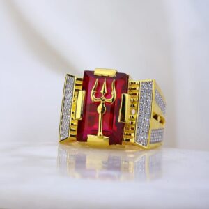 22k gold shivji trishul pink stone gents ring
