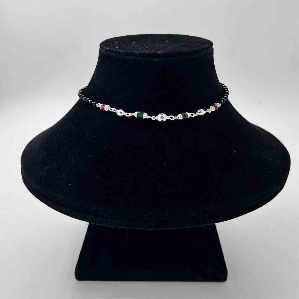 Silver Bombay Black Manaka Fancy Anklet - Image 2