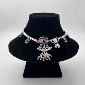 Silver Bombey Fancy Plain And Multi Colour Design Anklets