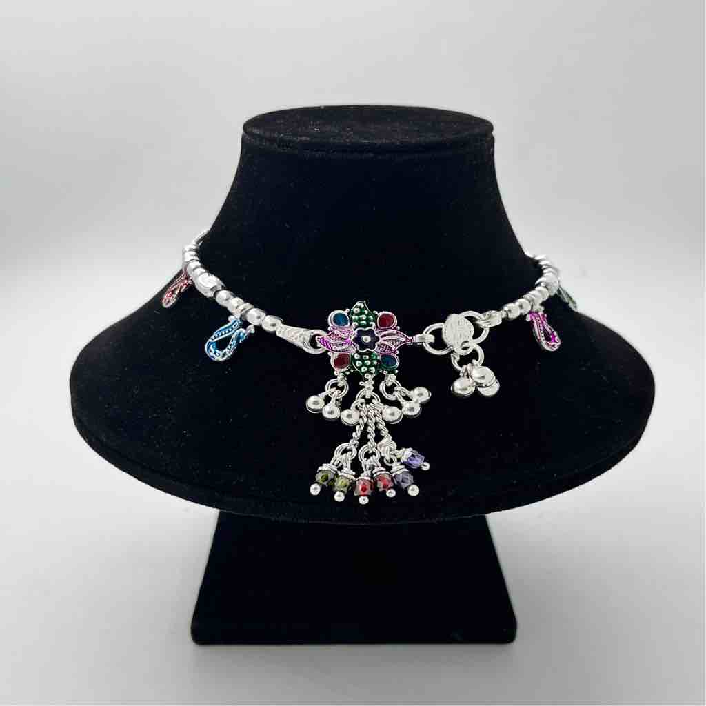 Silver Bombey Fancy Plain And Multi Colour Design Anklets