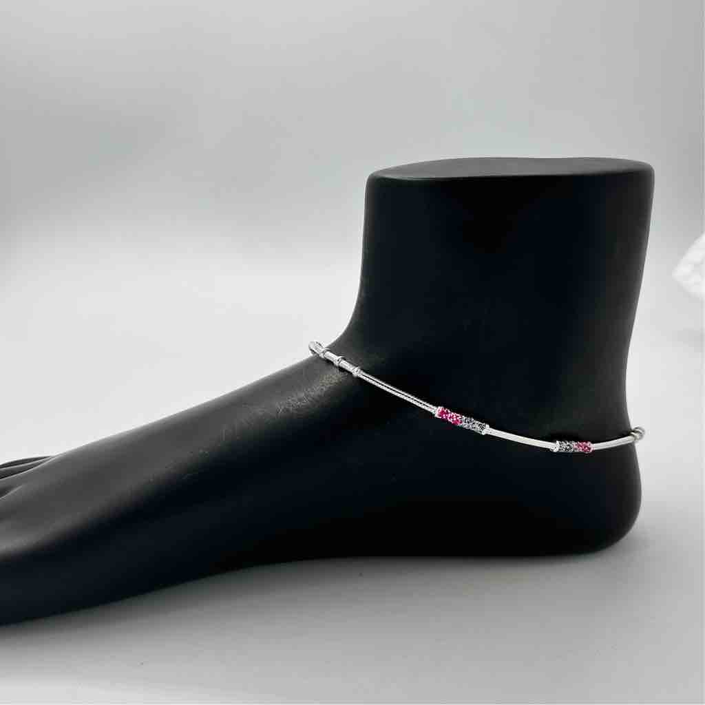 Silver Bombey Fancy Simple Anklets