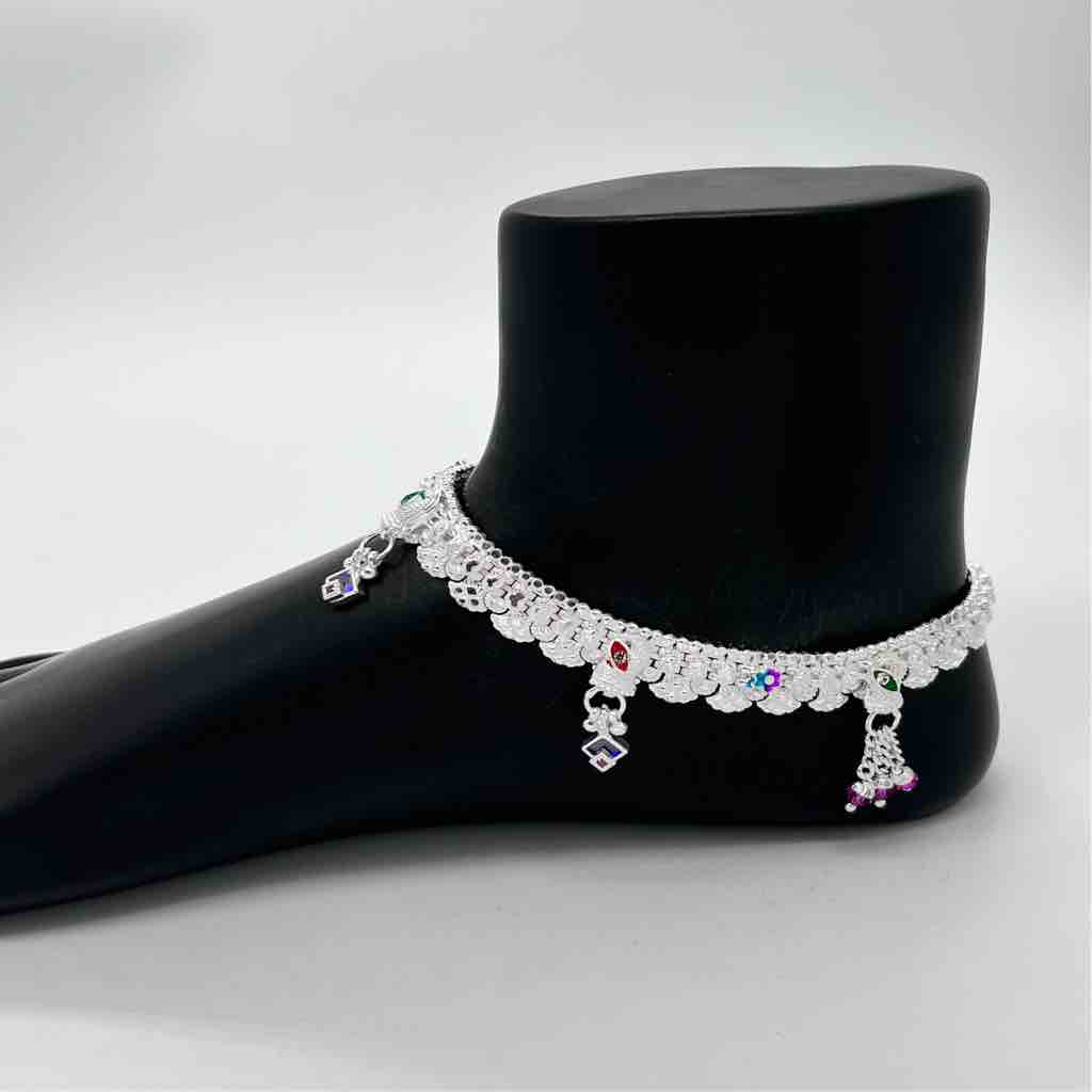 Silver Kismat Fancy Panadi Design Anklets