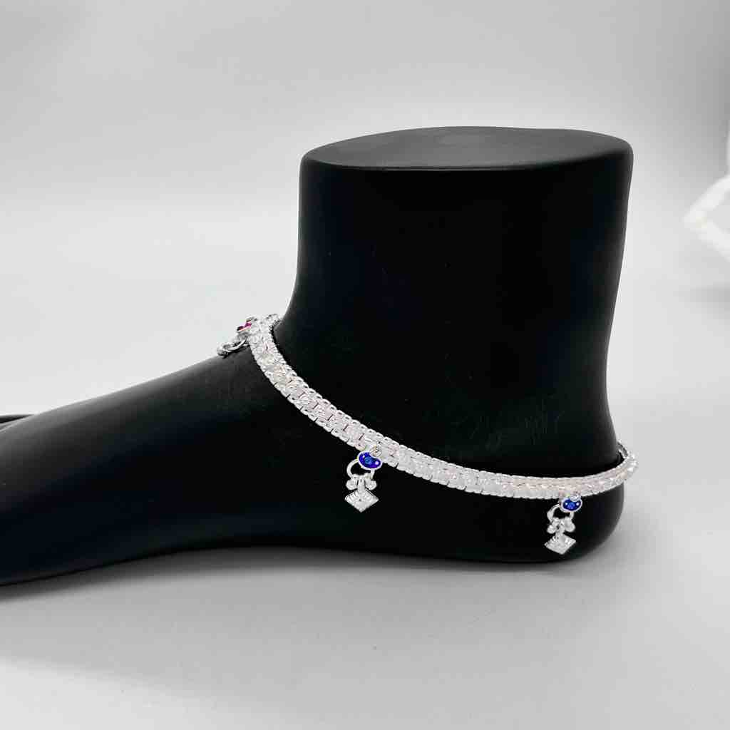 Silver kismat fancy rava design anklets