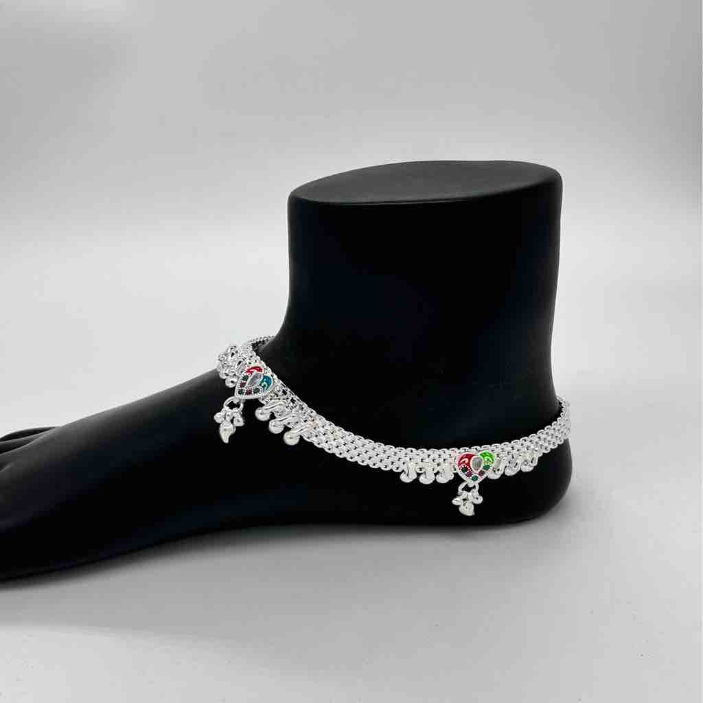 Silver Fancy Aagra Pan Design Anklets