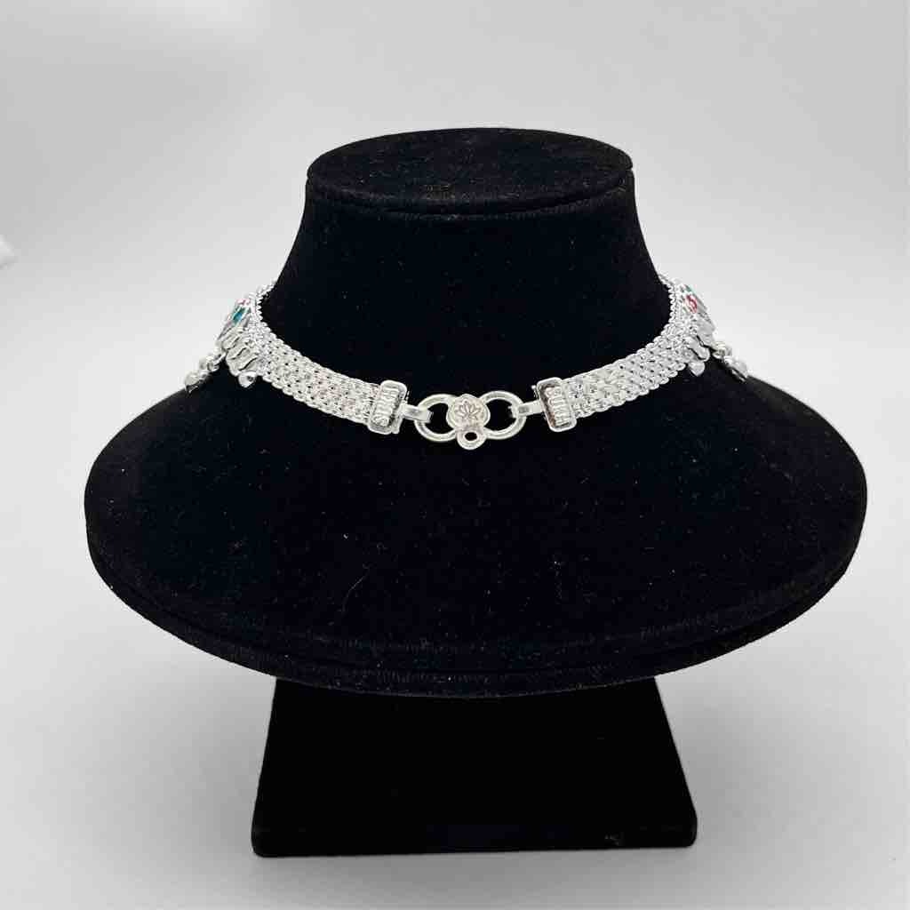 Silver Fancy Aagra Pan Design Anklets