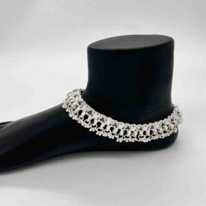 Silver Jodhpuri Fancy Multi Colour Diamond Design Anklets