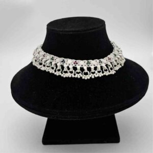 Silver Jodhpuri Fancy Multi Colour Diamond Design Anklets