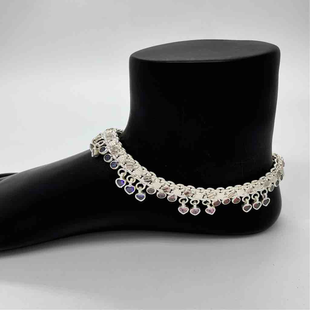 Silver Jodhpuri Fancy Multi Colour Diamond Design Payal