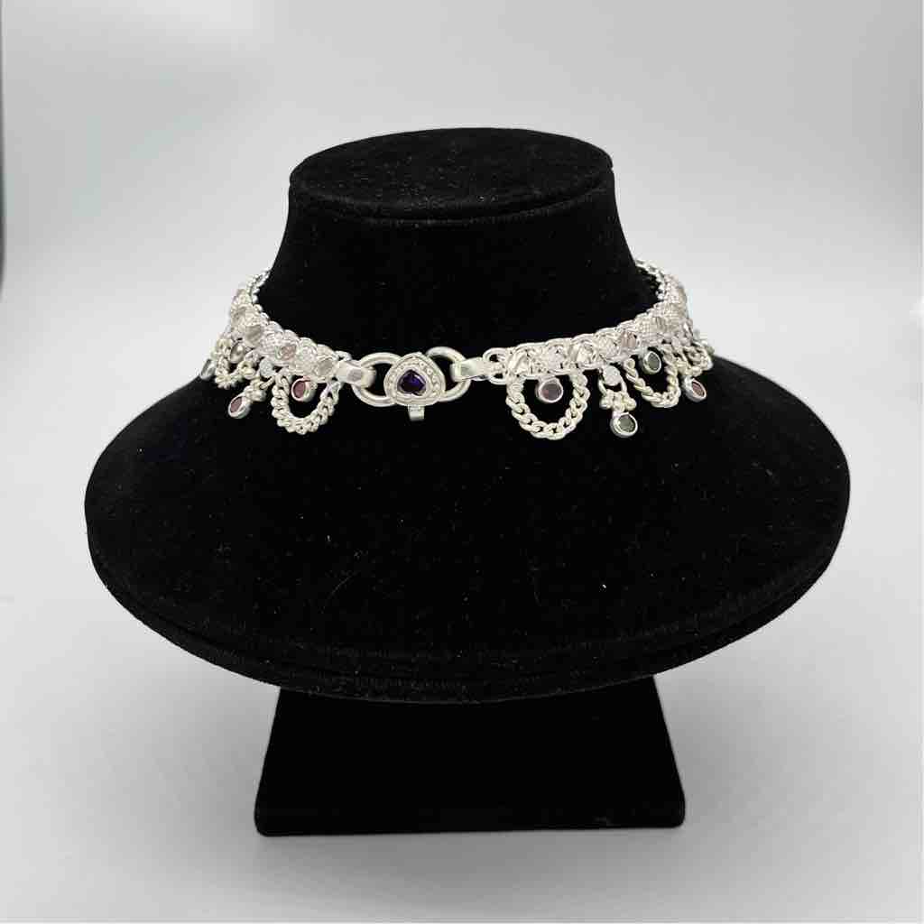 Silver Jodhpuri Fancy Multi Colour Jull Design Anklets