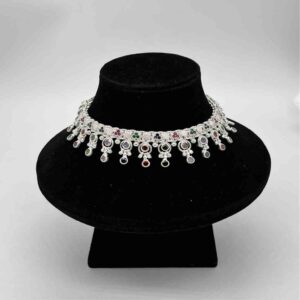 Silver Jodhpuri Fancy Multi Colour Diamond Design Anklets