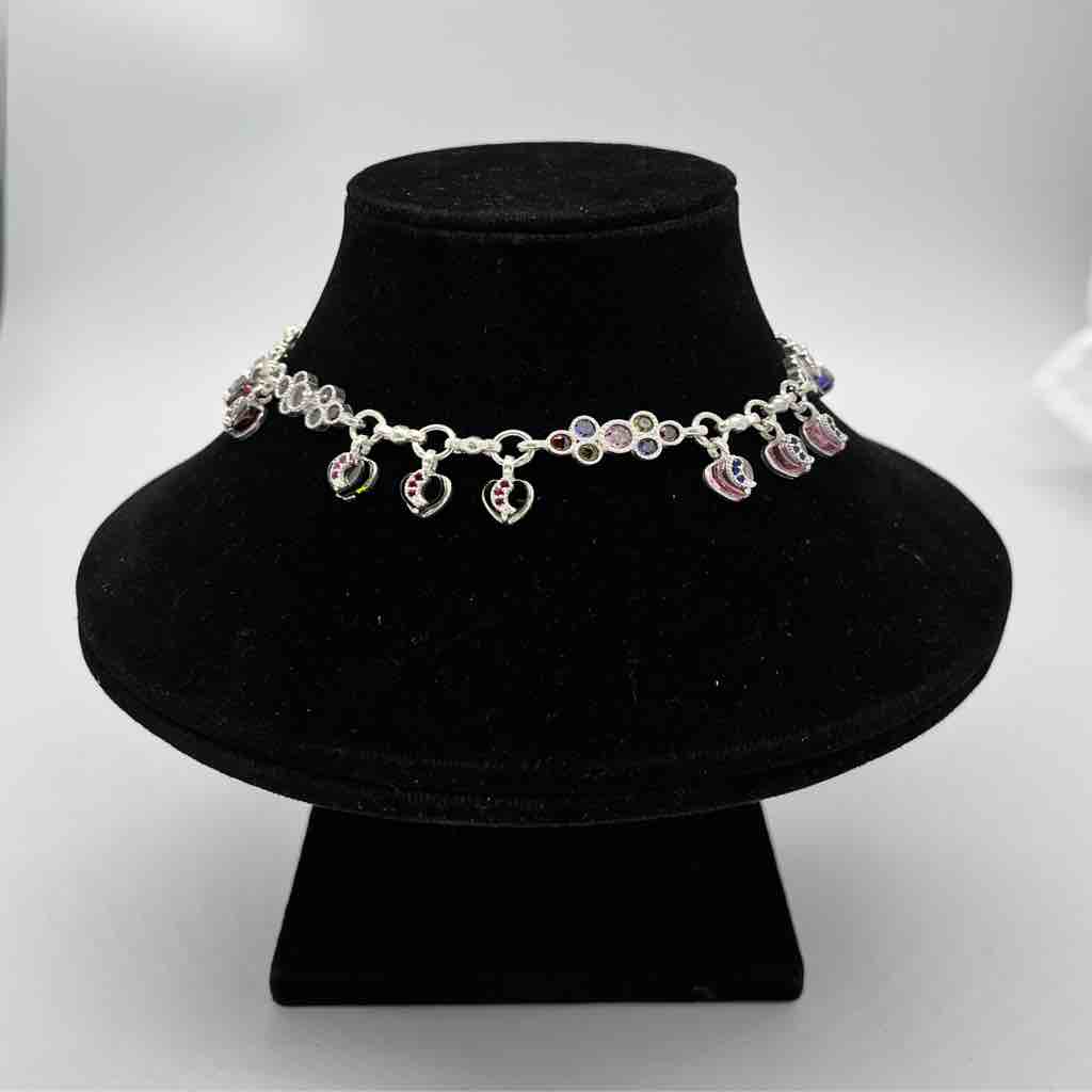 Silver jodhpuri multi colour fancy design anklets