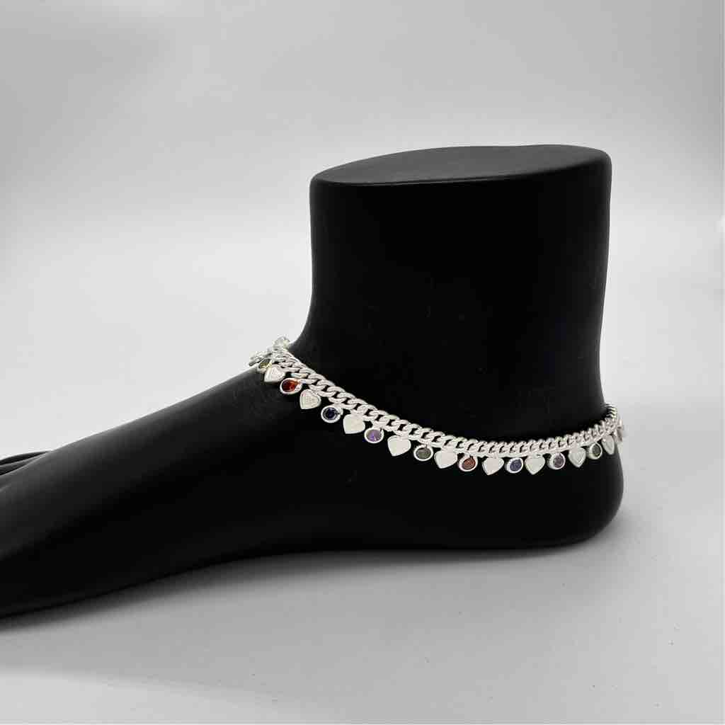 Silver jodhpuri plain multi colour diamond design payal