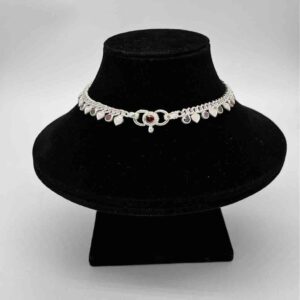 Silver jodhpuri plain multi colour diamond design payal