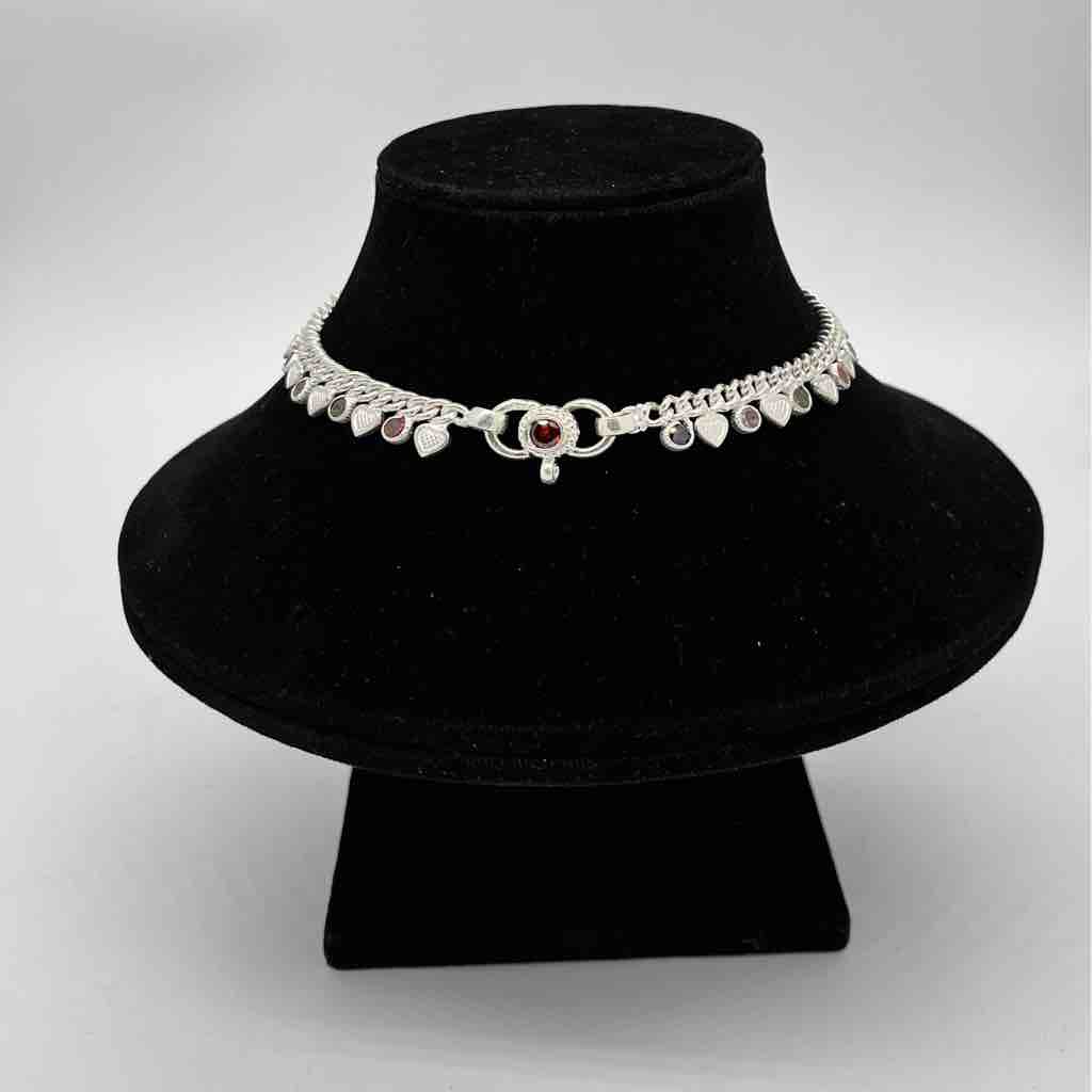 Silver jodhpuri plain multi colour diamond design payal