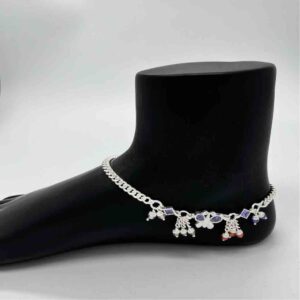 Silver Jodhpuri Fancy Butterfly Plain Design Payal