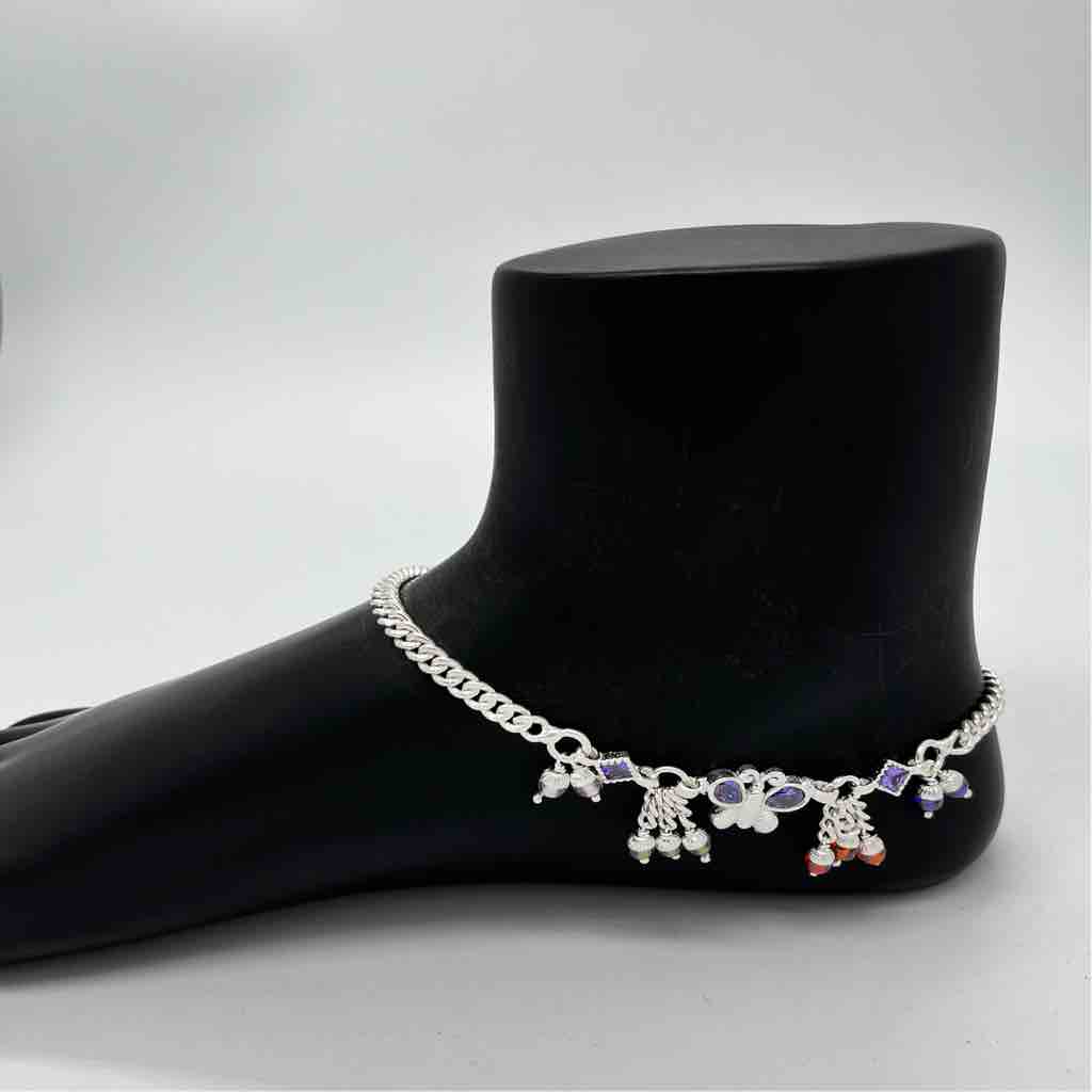 Silver Jodhpuri Fancy Butterfly Plain Design Payal