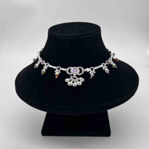 Silver jodhpuri fancy Multi Colour Diamond design Anklet