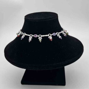 Silver jodhpuri fancy Multi Colour Diamond design Anklet