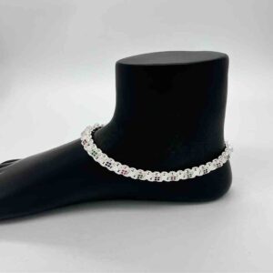 Silver Jodhpuri Fancy Multi Colour Diamond Design Anklets