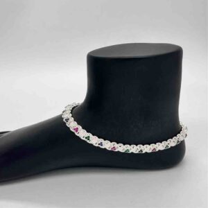 Silver Jodhpuri Fancy Multi Colour Diamond Anklets