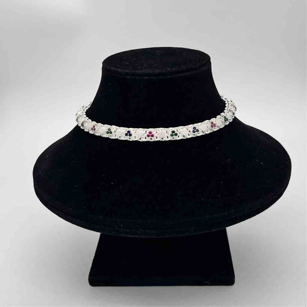 Silver Jodhpuri Fancy Multi Colour Diamond Anklets