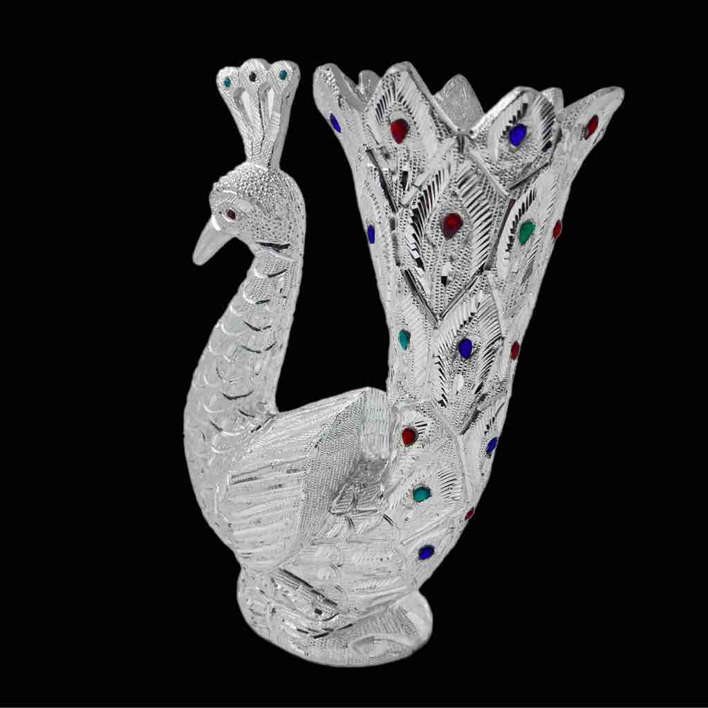 Silver plated Peacock Idol