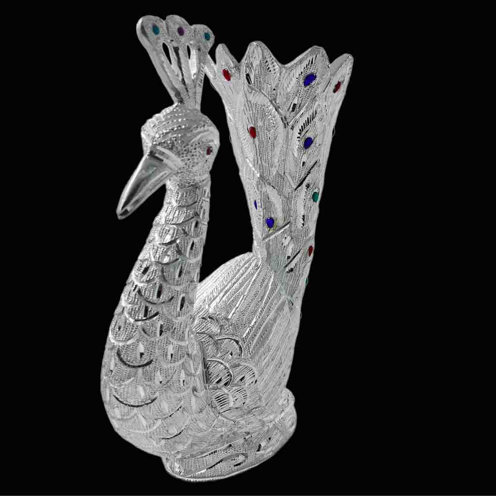 Silver plated Peacock Idol