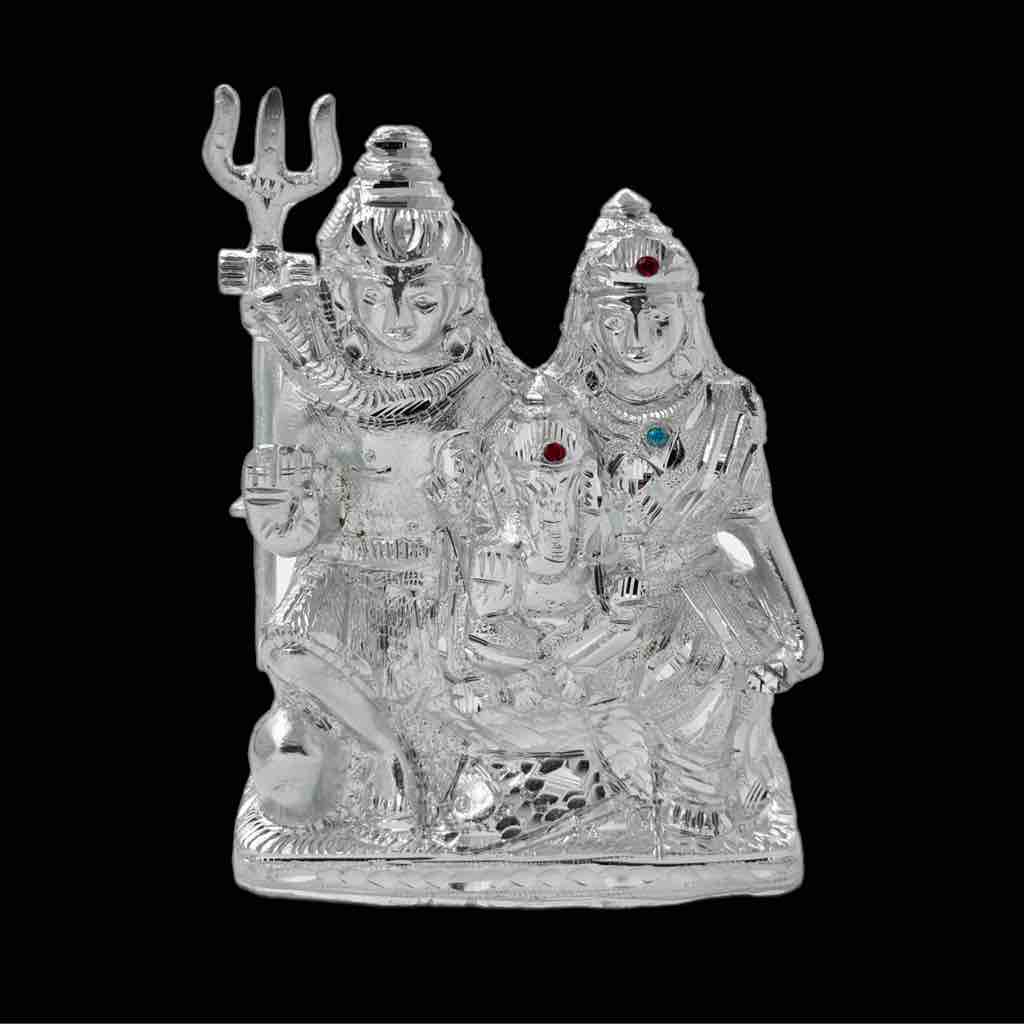 Silver plated shiv ji family idol