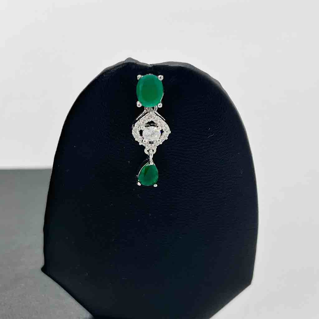 925 Sterling Silver Green Diamonds Necklace Set - Image 3