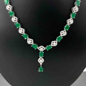 925 Sterling Silver Green Diamonds Necklace Set