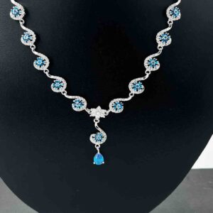 925 Streling Silver Blue Diamond Necklace Set