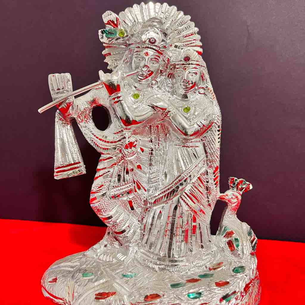silver plated in new design Radhe Krishna idol - Image 3