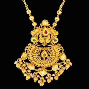Gold plated long necklace with earrings