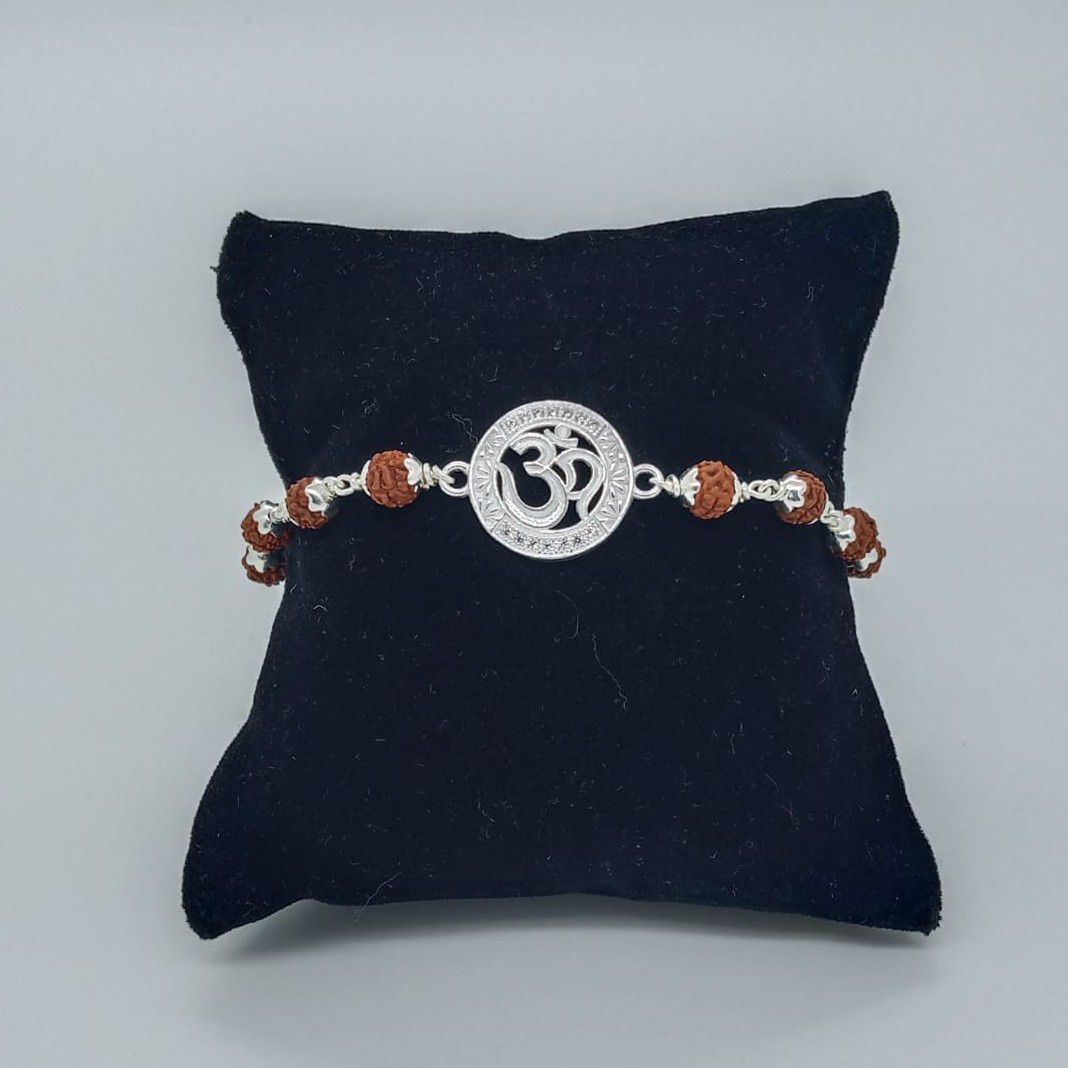 Om Design In Silver Rudraksha Rakhi