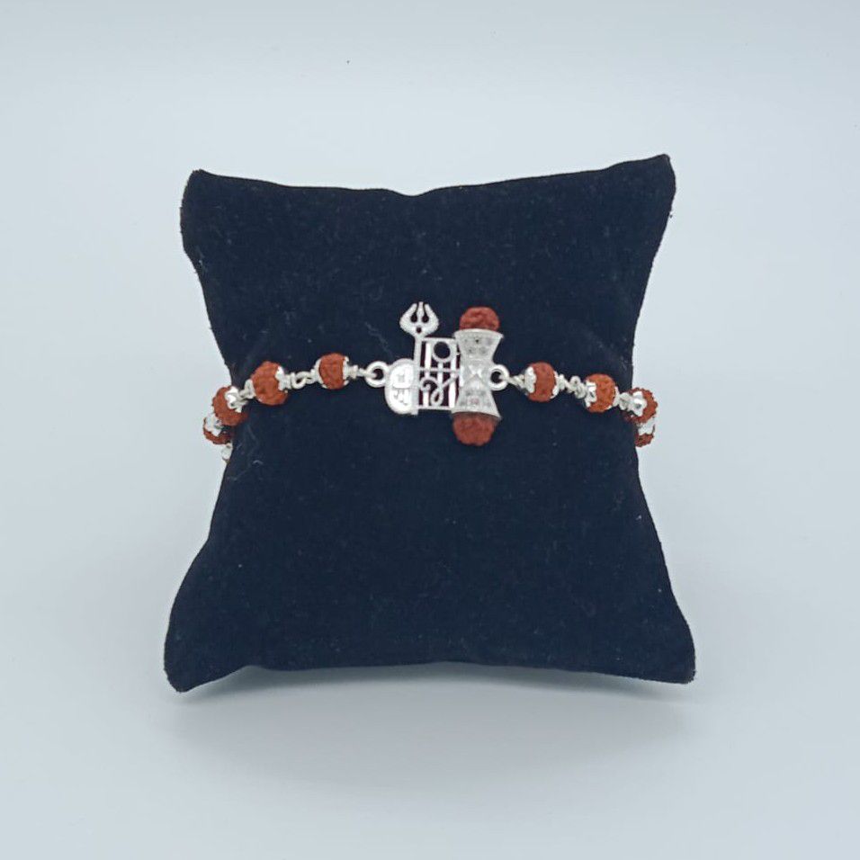 Shiv Design In Silver Rudraksh Rakhi
