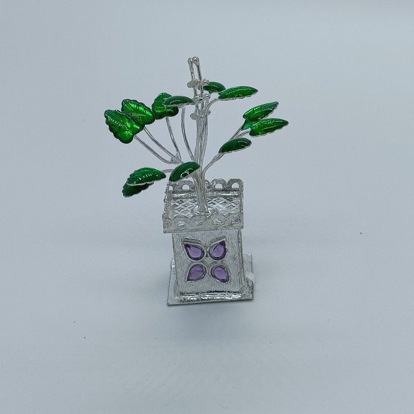 silver artifical tulsi pot