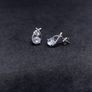 92.5 Silver Earrings Single Diamond Design