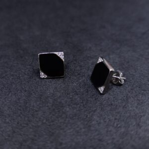 92.5 Silver Earrings Square Black Colour Design