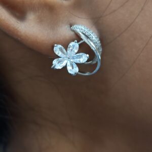 92.5 Silver Earrings With Diamond Flower Design
