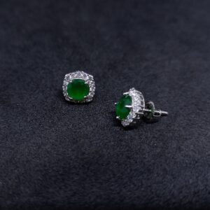 92.5 Silver Earrings Green Stone With Diamond Design