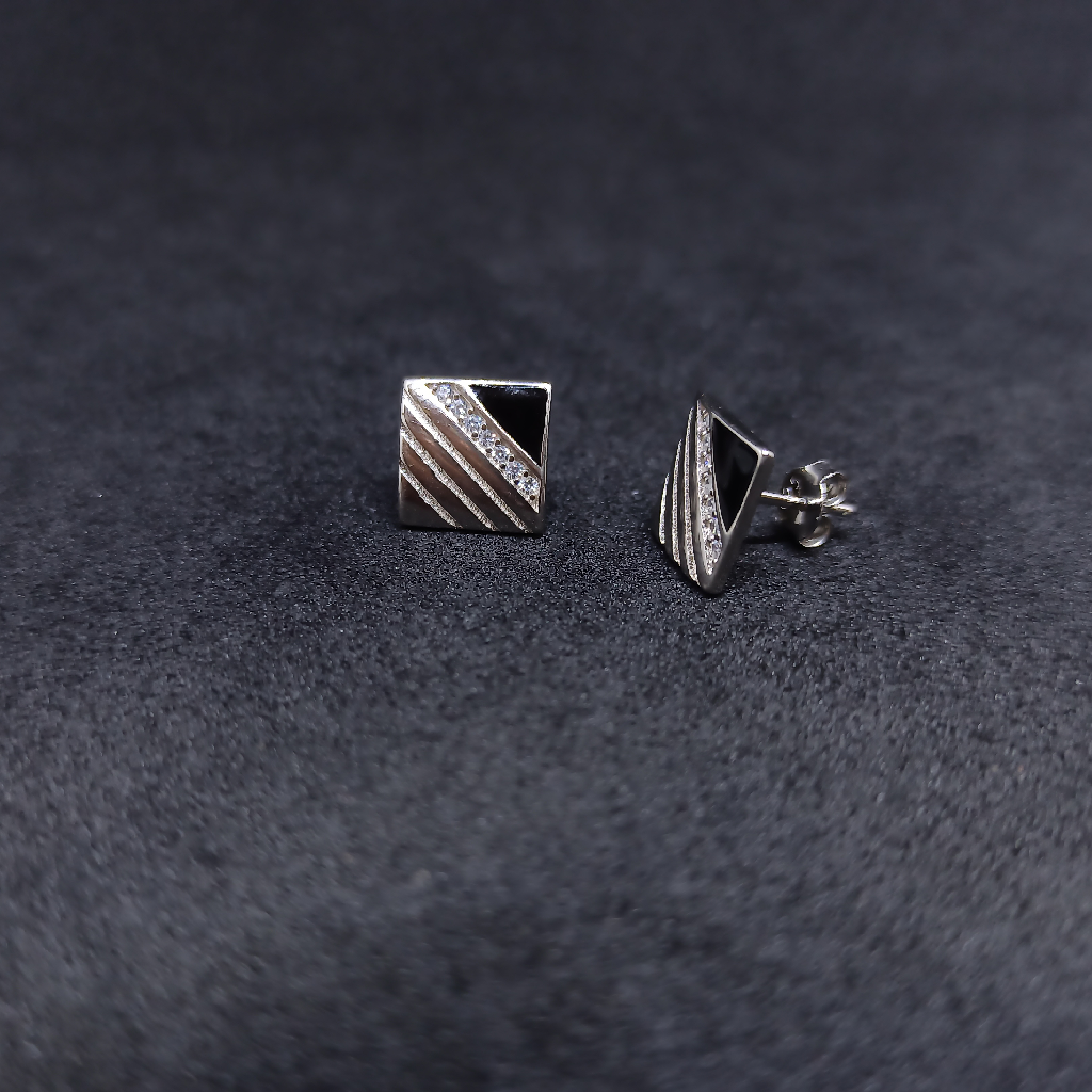 92.5 Silver Earrings With Square Diamond Design