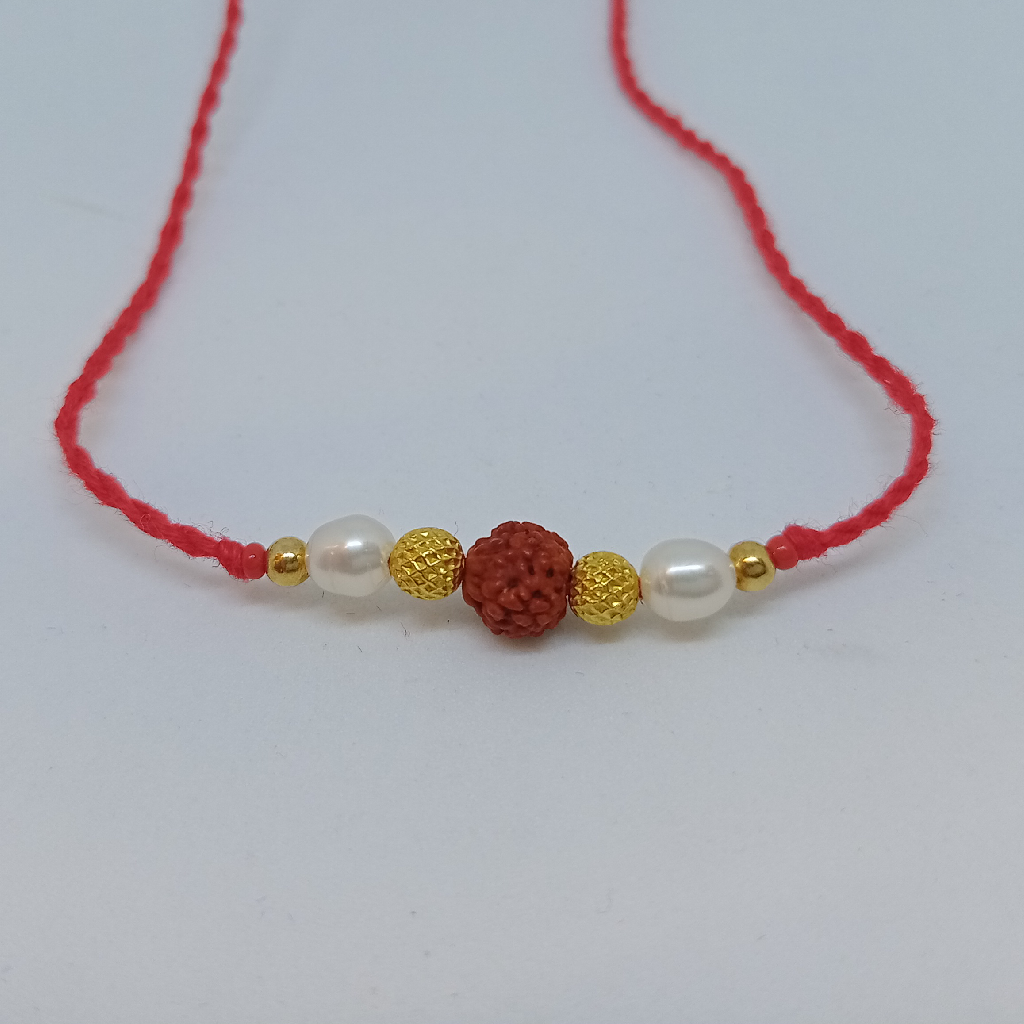 Gold Rakhi Single Rudraksha Design