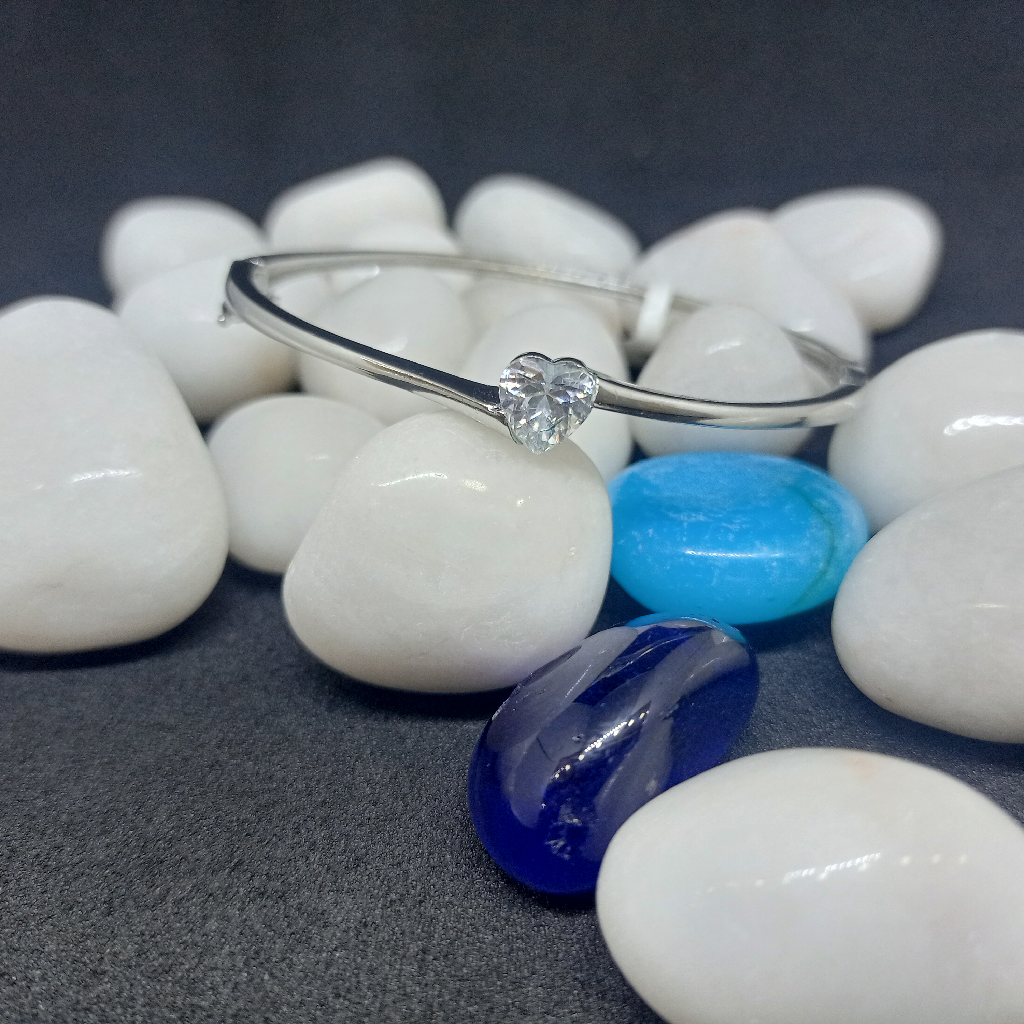 92.5 silver bracelet single diamond heart shape big size