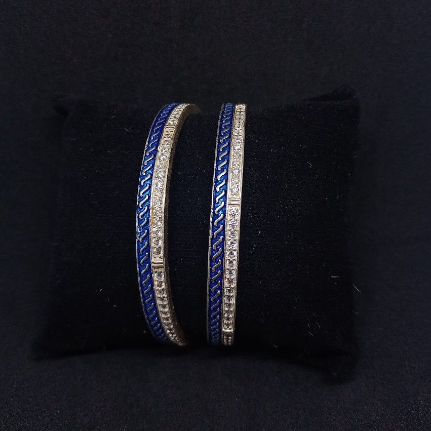 92.5 Silver Bangles Half Mina Half Diamond