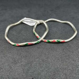 92.5 Silver Red & Green Color Zigzag Design Bangles
